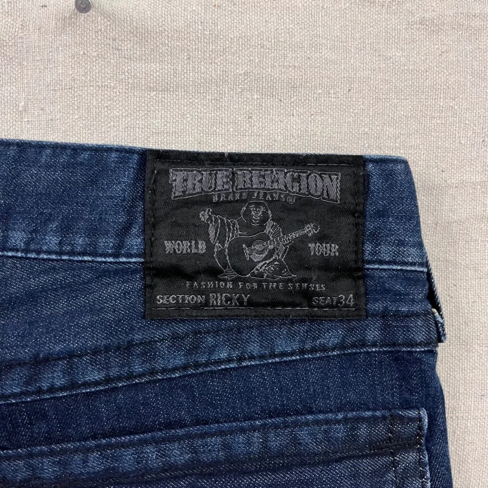 True Religion Ricky Jeans Mens 34 Dark Blue Straight Leg Flap Pocket Made in USA